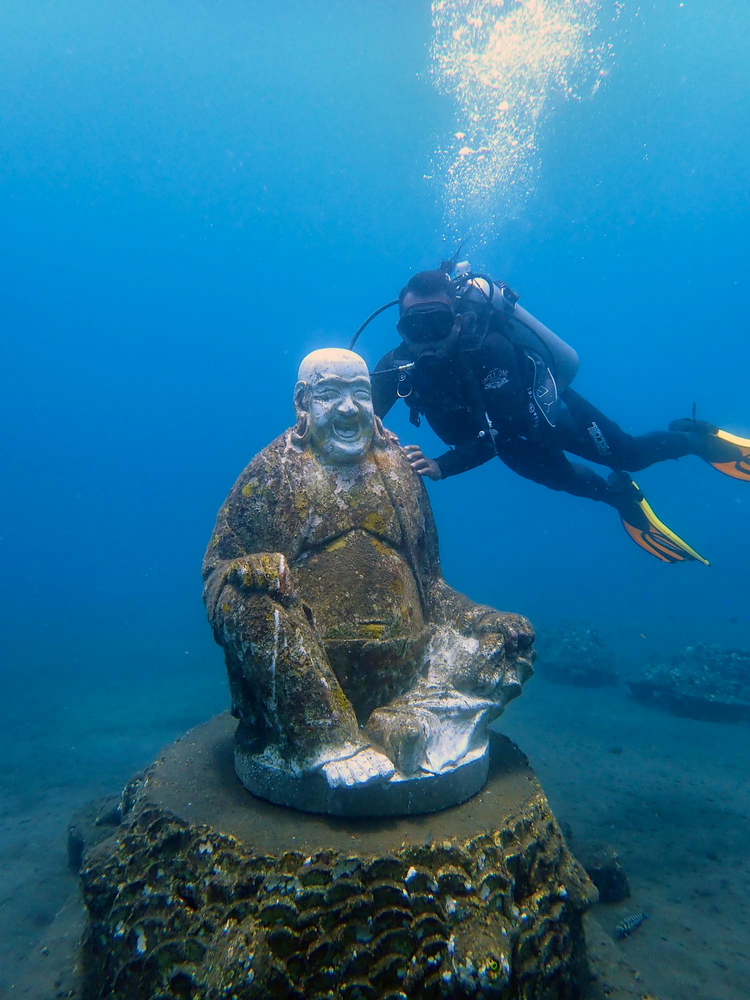Exploring the underwater structure during our conservation project